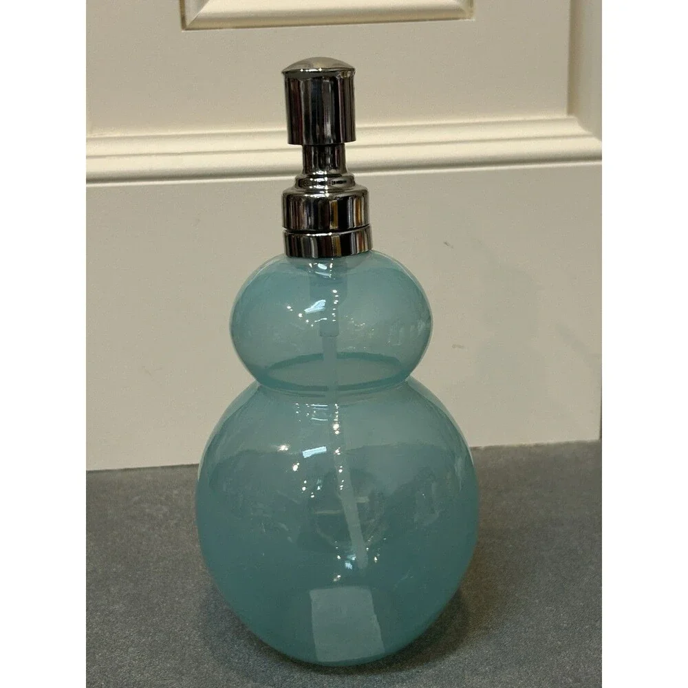At Home Blue Bunny Glass Soap Dispenser with Polished Metal Pump